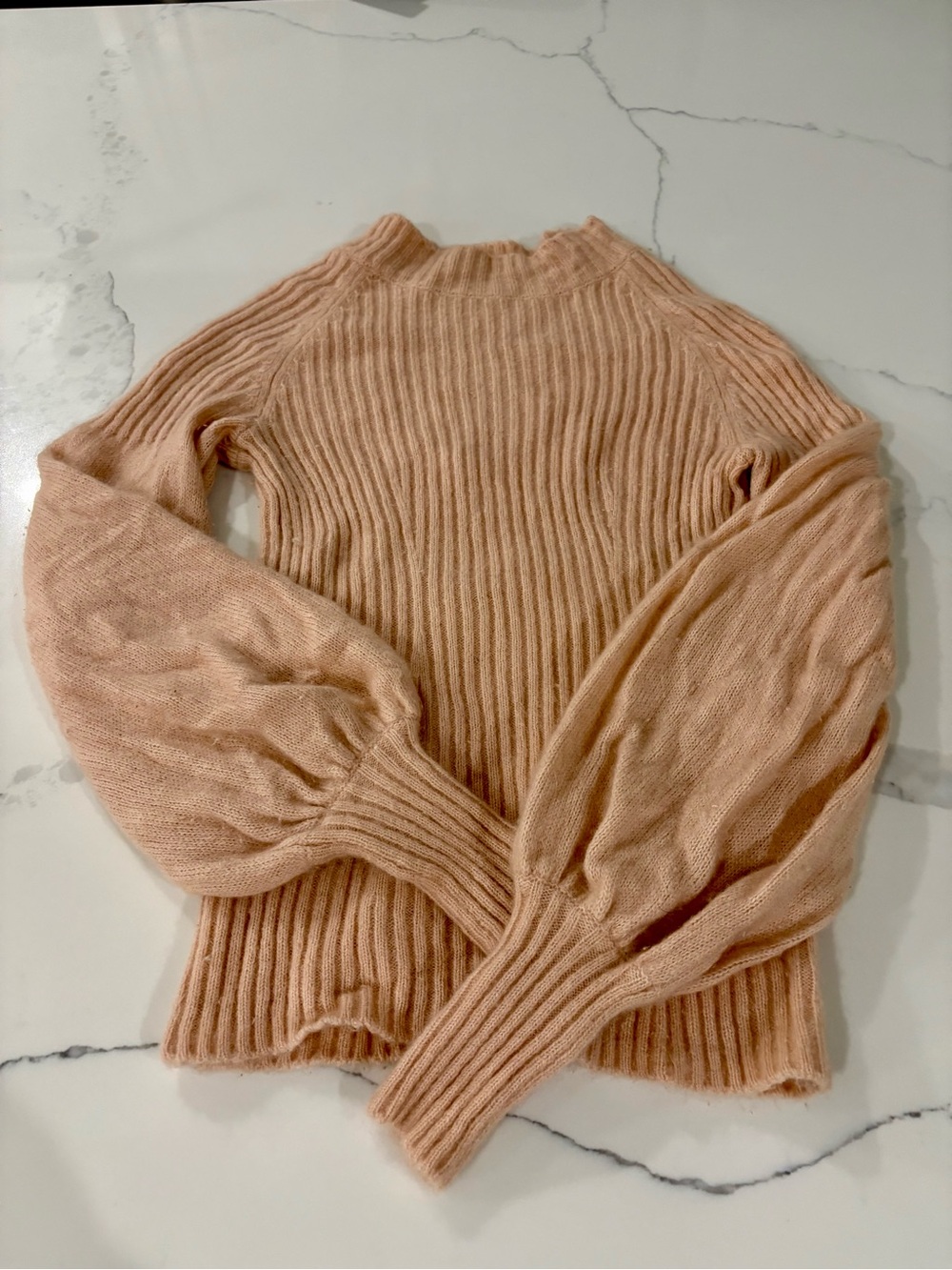 Women's Peach Ribbed Balloon-Sleeve Sweater- 7 For All Mankind